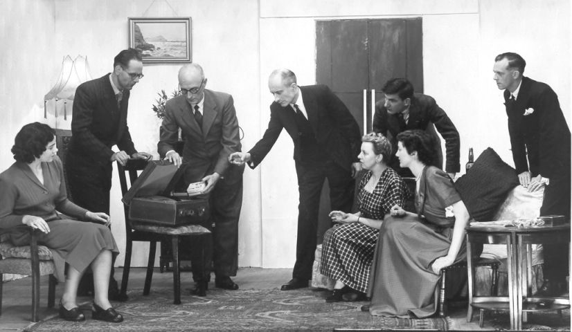 Grace Lenner, Leonard Brisby, James Ondersley, Mr Harris, Oswald Monk, Dr Wadd (Sitting:) Lucie French, Claire Brisby