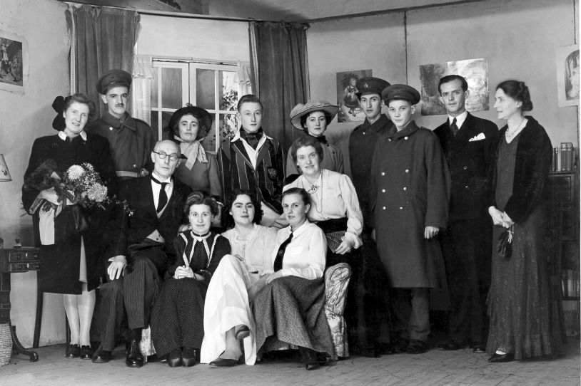 (Standing:) Asst. Producer (Muriel Ferris), Corporal Atkins, Daphne Kidlington, Christopher Brent, Miriam Leigh, Soldiers (John Brown & Chris Smith), Carl Sanderson, Producer (Miss L Angell) (Seated - middle:) John Preston J.P., Miss Myrtle (Seated - front:) Mrs sanderson, Molly Preston, Fraulein Schroeder